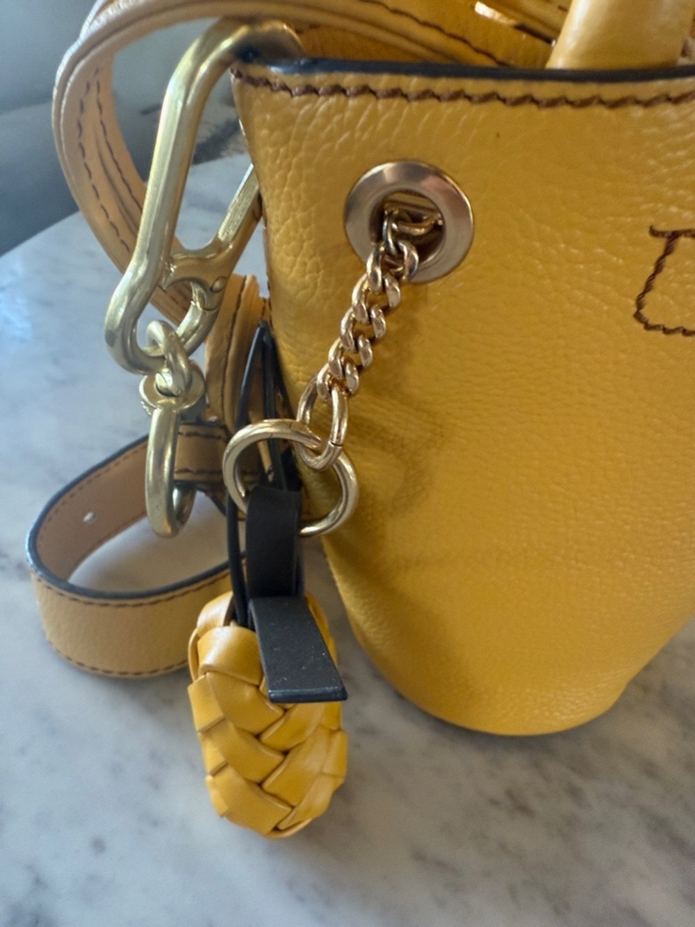 See By Chloé Yellow Mini Bucket Bag with Woven Charm - Picture 4 of 12